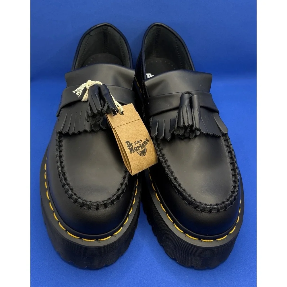 Dr. Martens Adrian Quad Size 10 Mens Black Yellow Stitch Platform Shoes